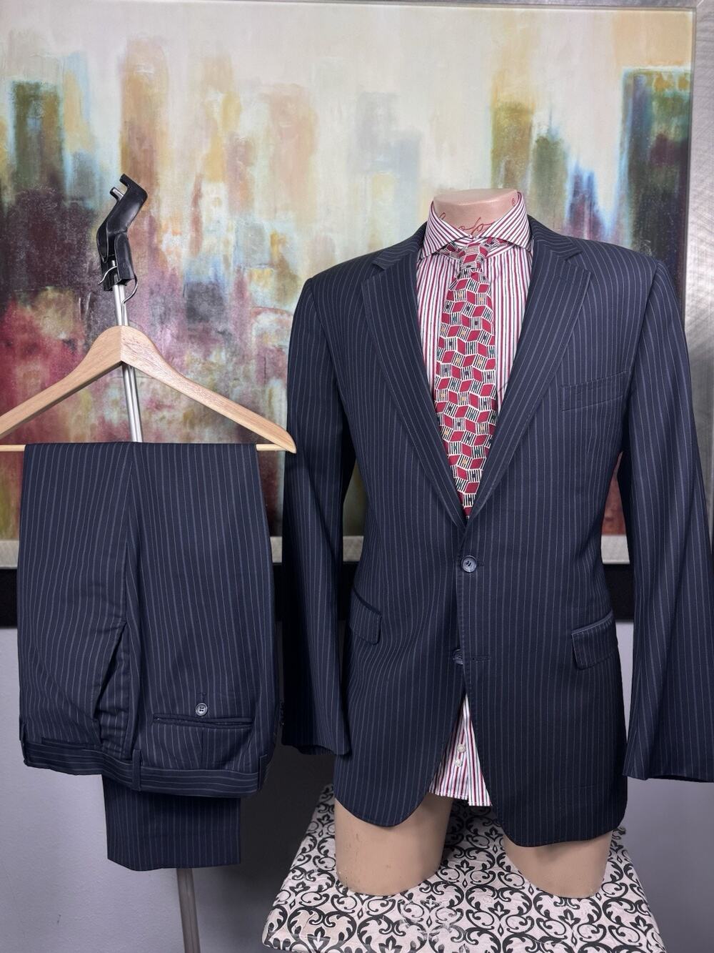 Dolce & Gabbana Mens Navy Blue Striped 2 Piece Suit 42R Pants 35/31